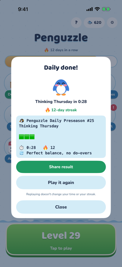The Daily result card