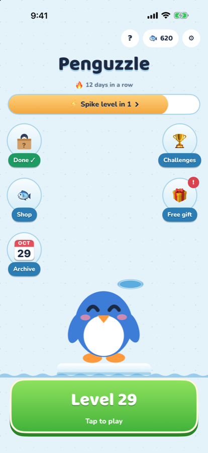 The Penguzzle home screen